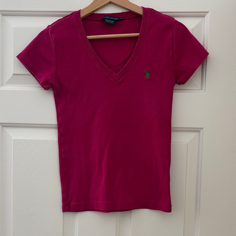 Ralph Lauren Women's Fuchsia V-Neck Tee